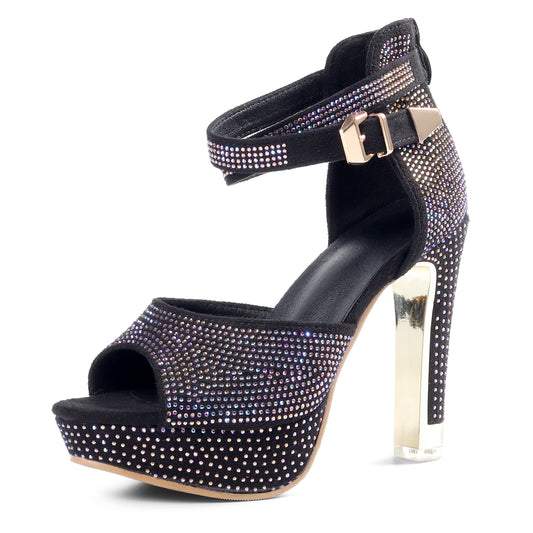 getmorebeauty Women's Gorgeous High Heels Sandals Open Toe Slingback Platform Buckle Strap Chunky Prom Party Dress Glitter Diamond Heels Shoes