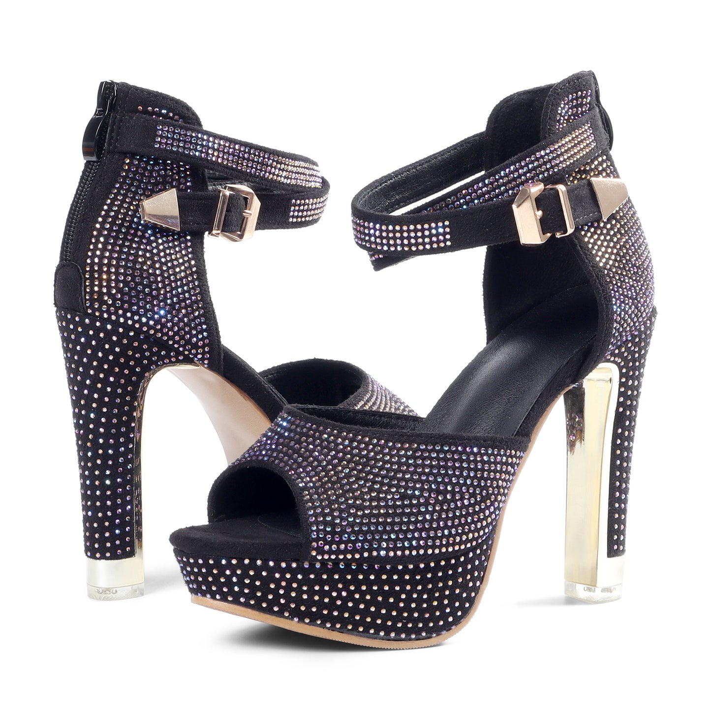 Sparkly Rhinestone Platform Block Heels