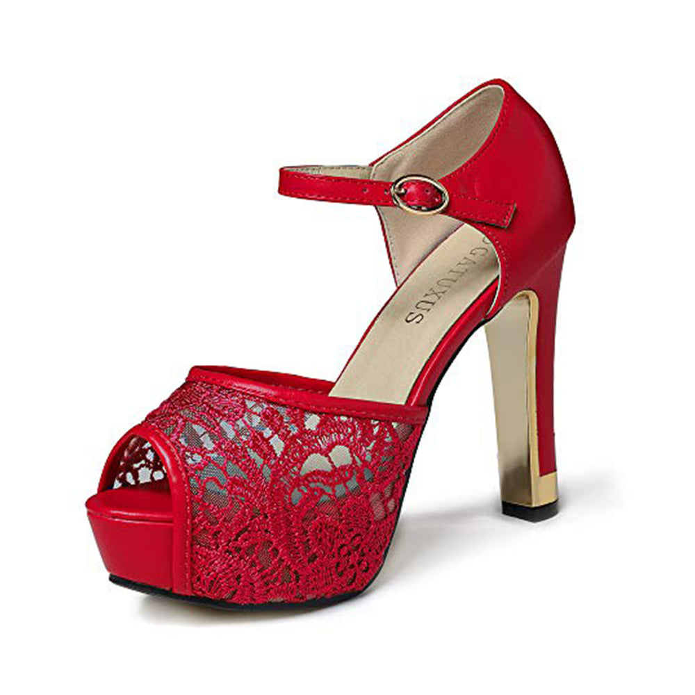 Romantic Lace Peep Toe Platform Heels