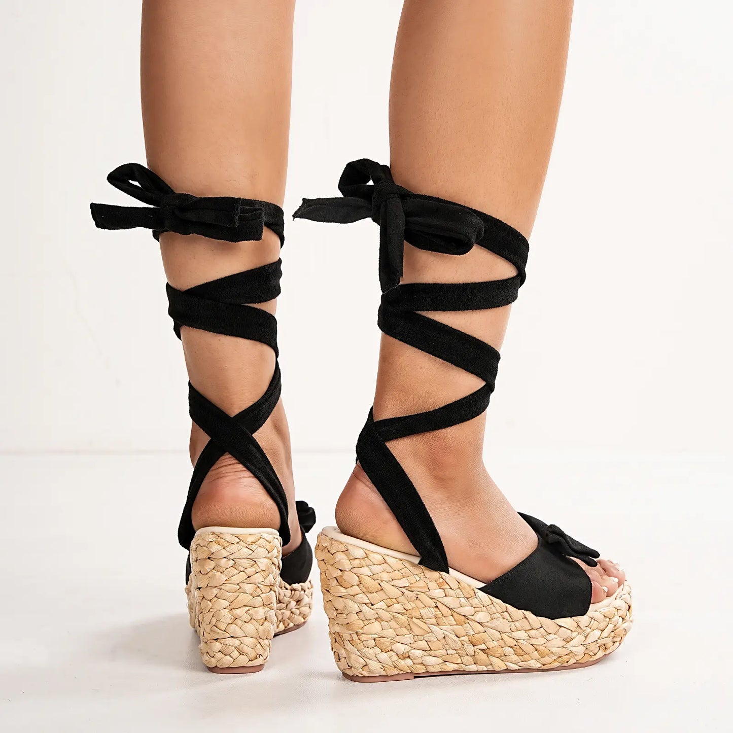 Lace Up Espadrille Wedge Bowknot Platform Sandals