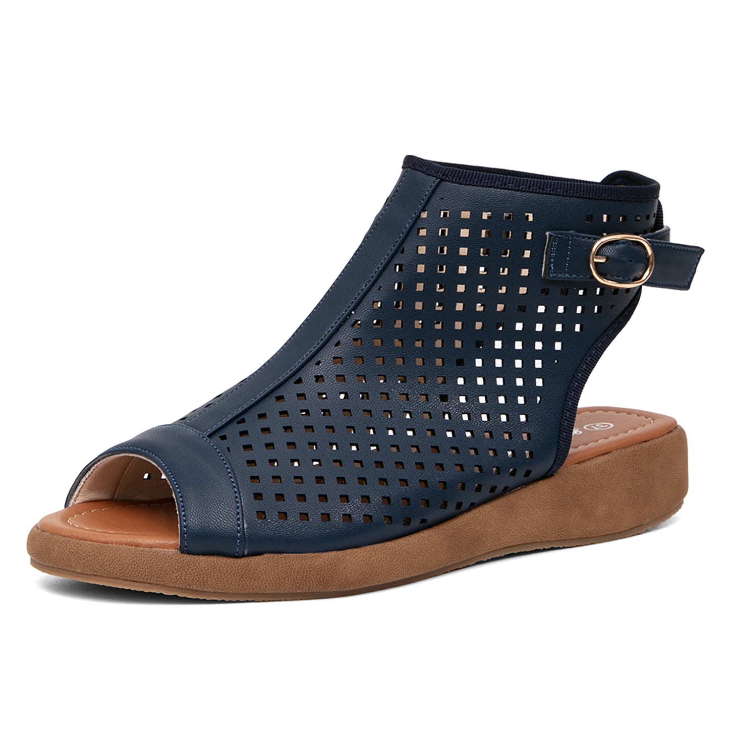 Perforated Slingback Low Wedge Sandals