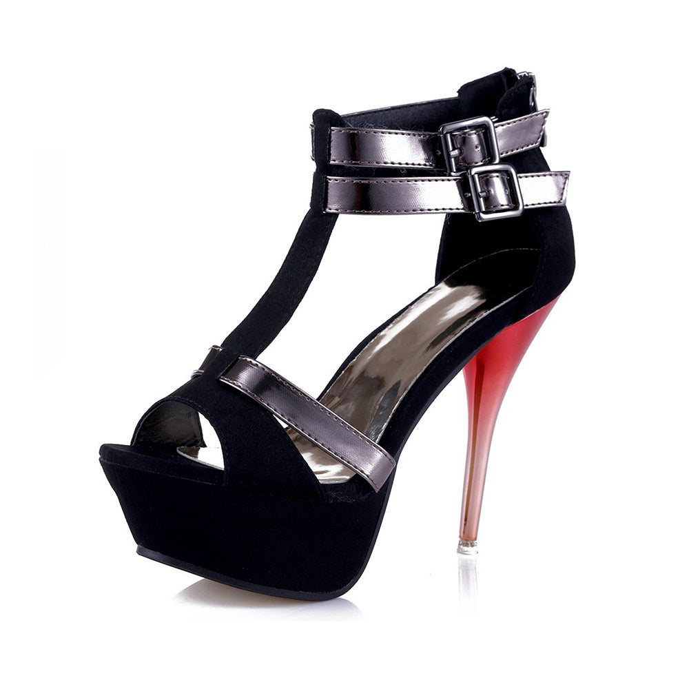 Double Buckle T-Strap Platform Stilettos