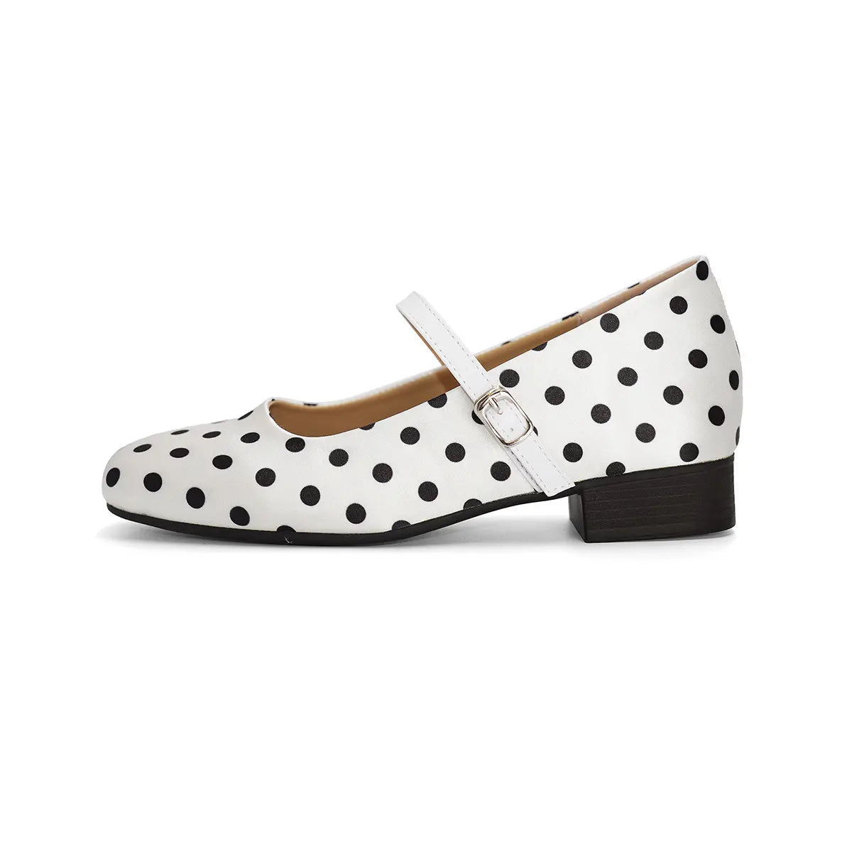 Vintage Polka Dot Satin Mary Jane Shoes Low Block Heel