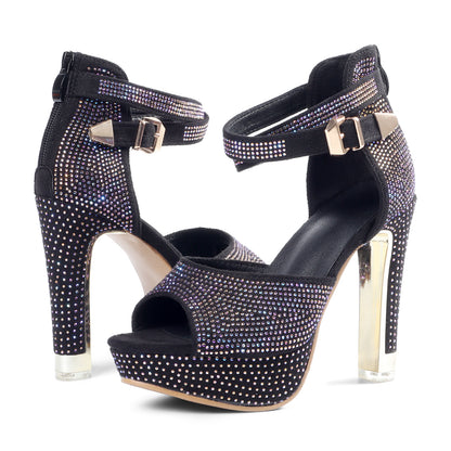 Sparkly Rhinestone Platform Block Heels