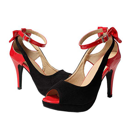 Bow Ankle Strap Peep Toe Stiletto Pumps