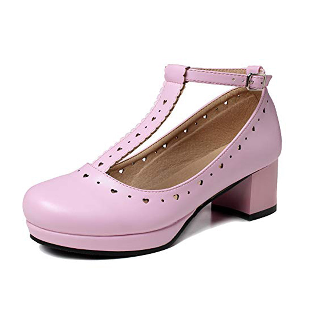 Lolita Heart Cut-Out T-Strap Mary Jane Pumps