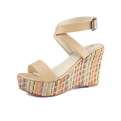 Criss Cross Ankle Strap Woven Wedges