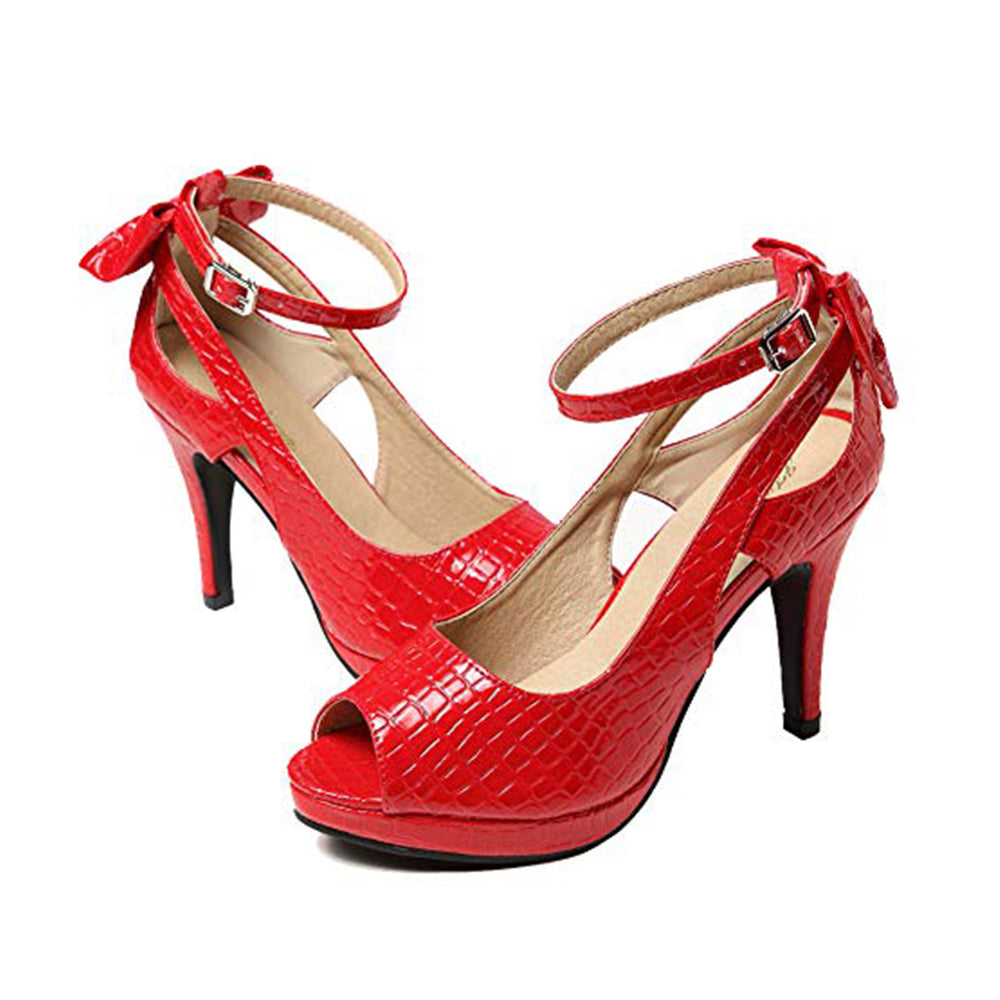 Bow Ankle Strap Peep Toe Stiletto Pumps