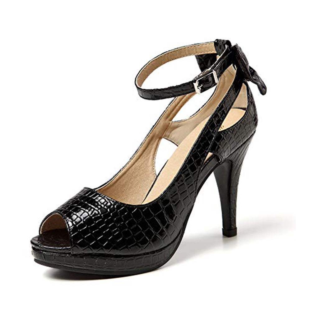Bow Ankle Strap Peep Toe Stiletto Pumps