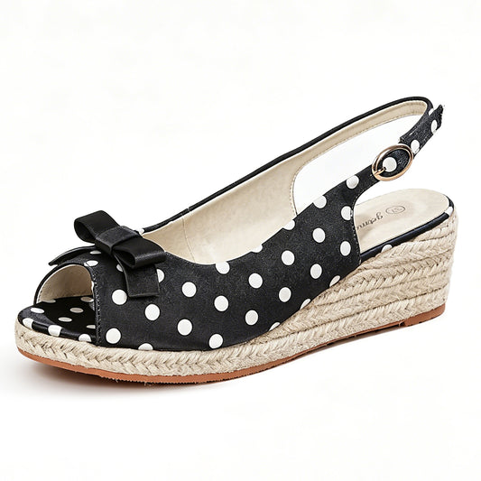Vintage Polka Dot Bowknot Espadrille Wedge Sandals