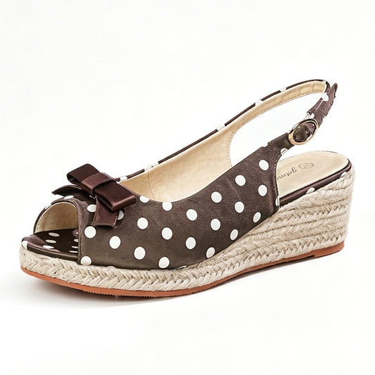 Vintage Polka Dot Bowknot Espadrille Wedge Sandals