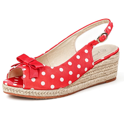 Vintage Polka Dot Bowknot Espadrille Wedge Sandals