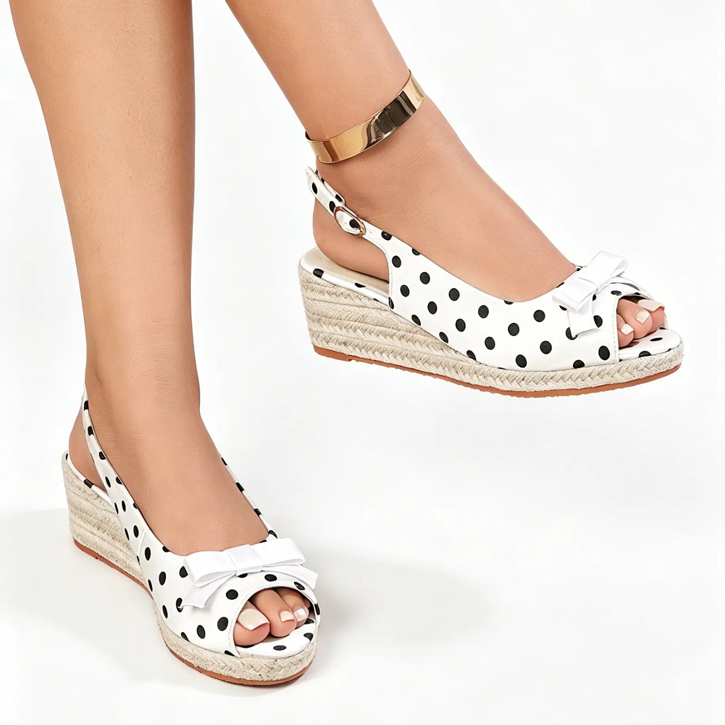 Vintage Polka Dot Bowknot Espadrille Wedge Sandals