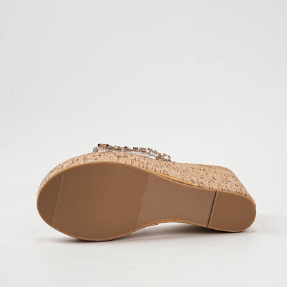 Clear Sparkly Glitter Platform Wedge Mule Sandals