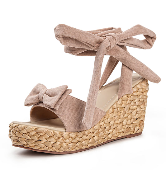 Lace Up Espadrille Wedge Bowknot Platform Sandals