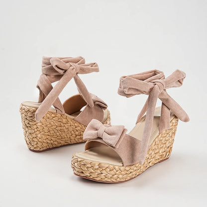 Lace Up Espadrille Wedge Bowknot Platform Sandals