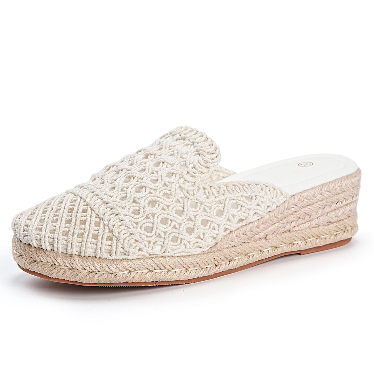 Crochet Espadrille Closed Toe Low Wedge Mule Sandals