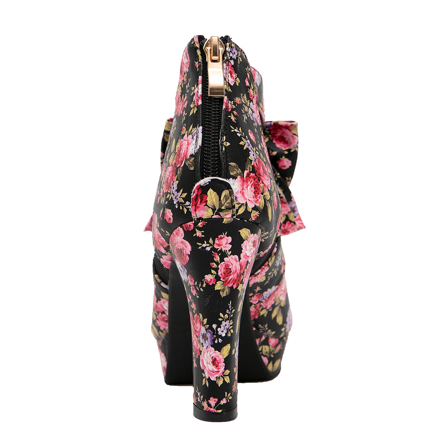 Retro Floral Mesh Bow Block Heels