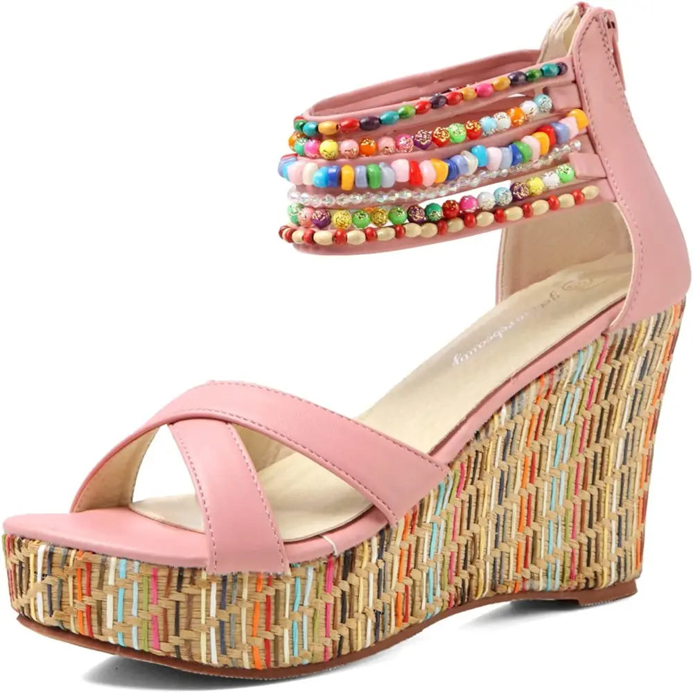 Boho Beaded Woven Wedge Sandals