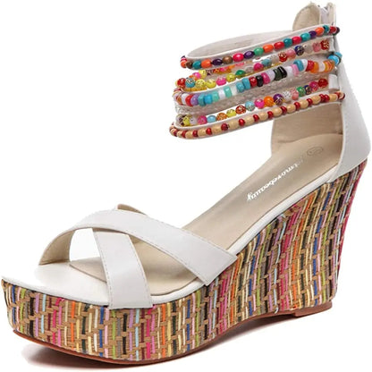 Boho Beaded Woven Wedge Sandals
