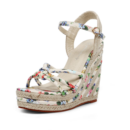 Floral Strappy Espadrille Wedges