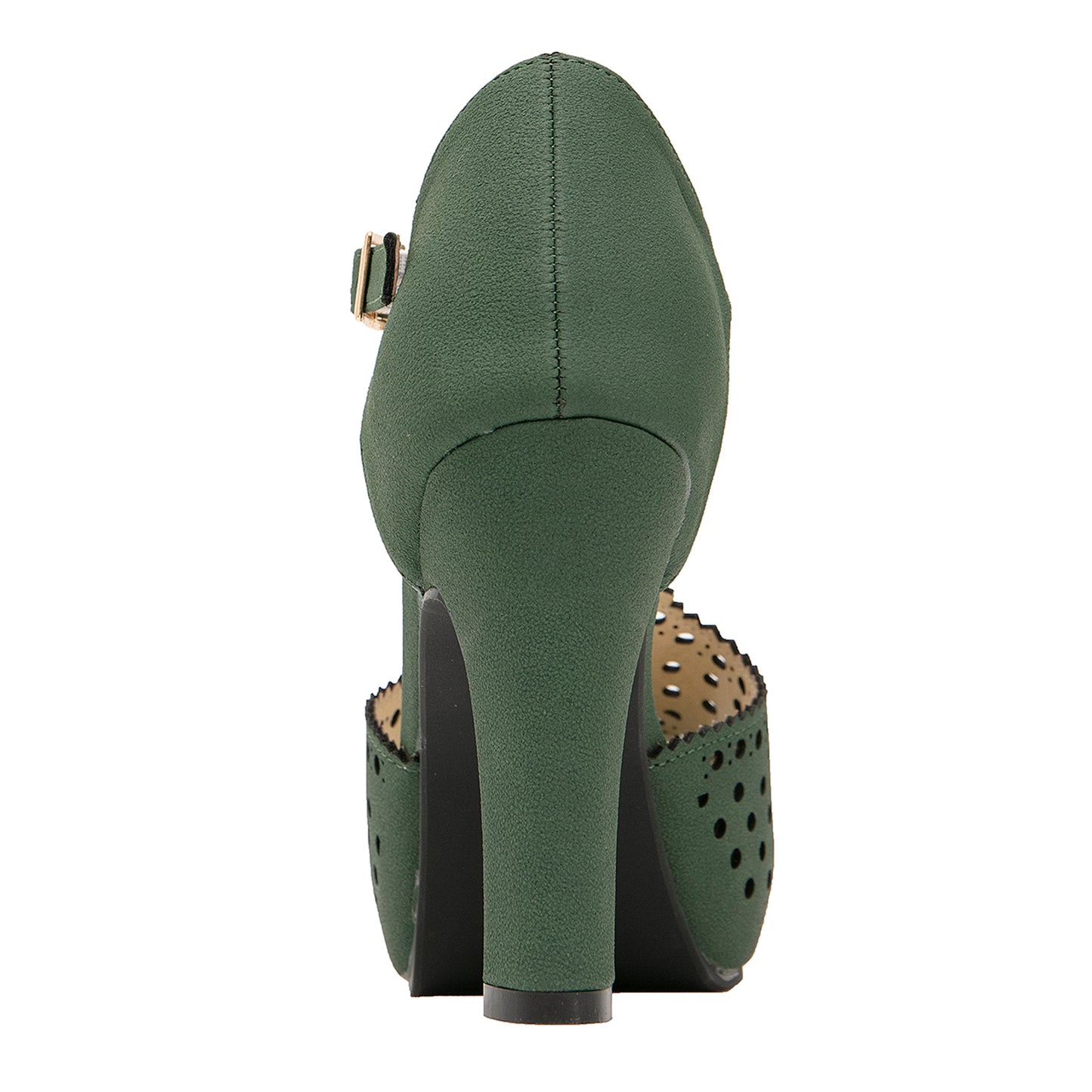 Vintage Laser-Cut Suede T-Strap Peep Toe Heels
