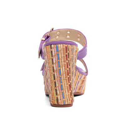Double Buckle Woven Wedge Slides