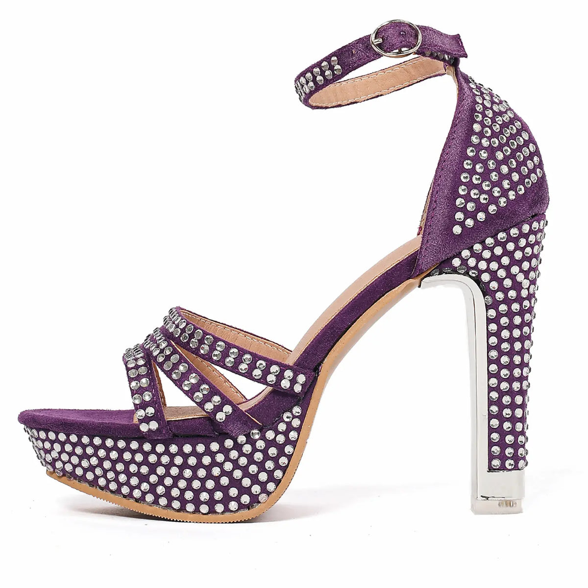 Sparkly Rhinestone Open Toe Platform Block Heel Sandals