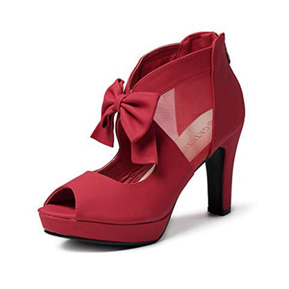 Vintage Bow Peep Toe Platform Heels