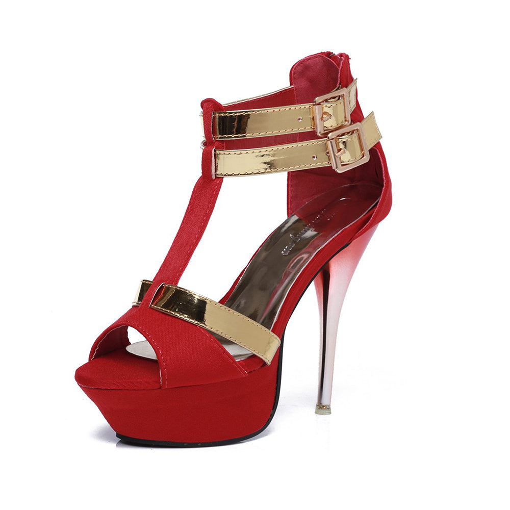 Double Buckle T-Strap Platform Stilettos