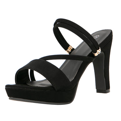 Suede Strappy Platform Block Heel Mule Sandals