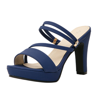 Suede Strappy Platform Block Heel Mule Sandals