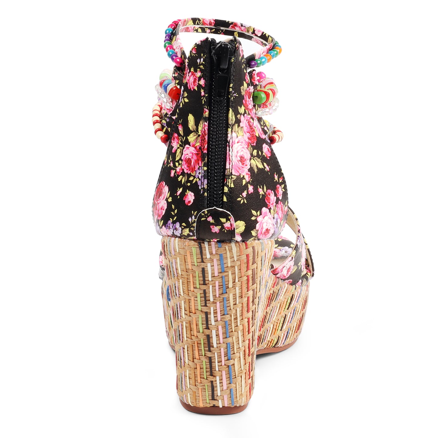 Floral Beaded Woven Wedge Sandals