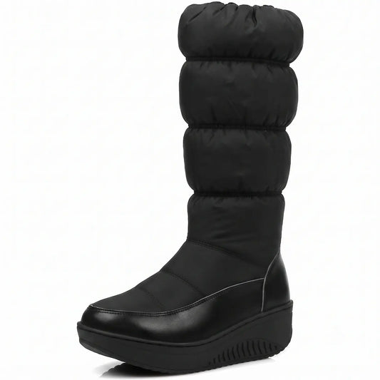 Waterproof Mid-Calf Zip-Up Wedge Puffer Snow Boots