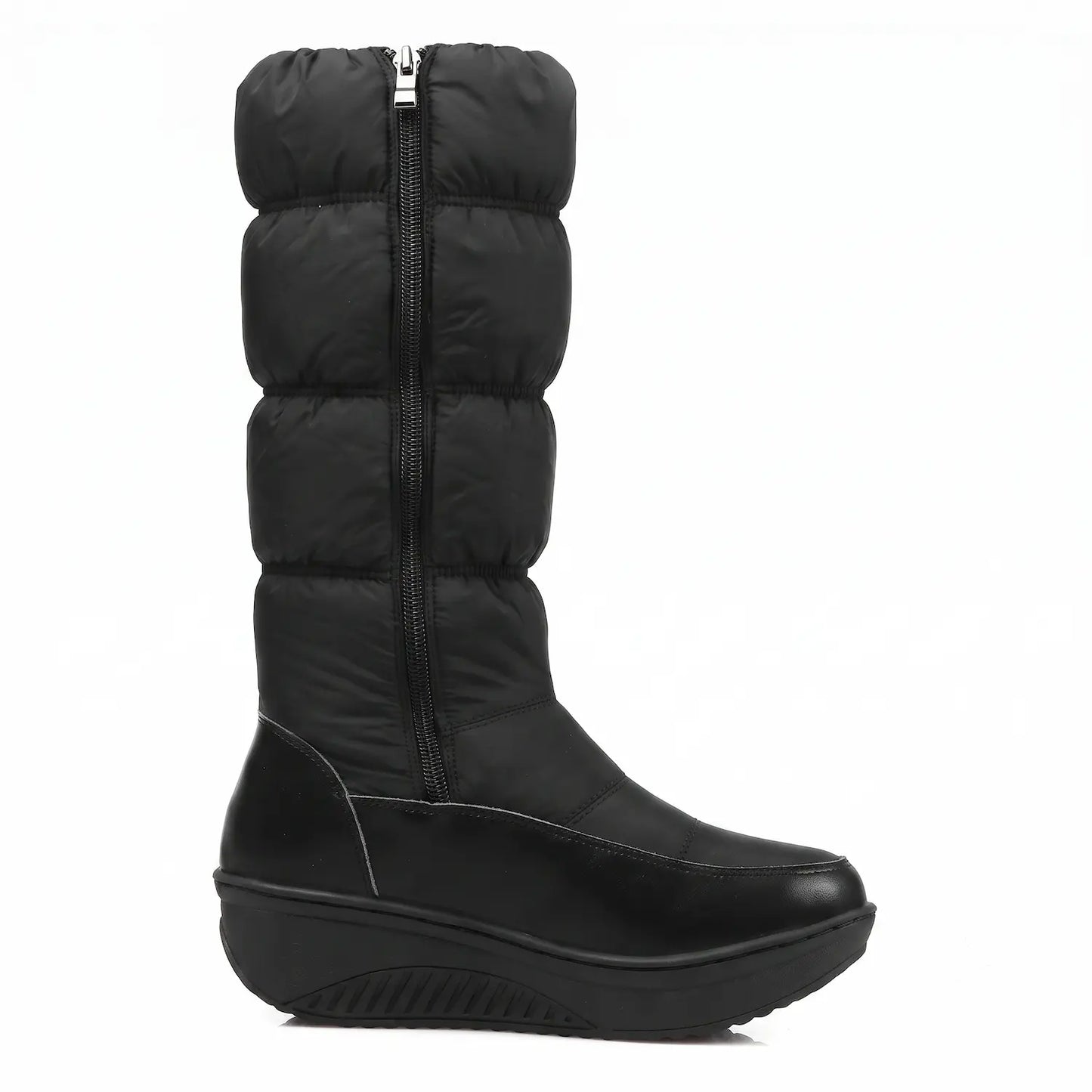 Waterproof Mid-Calf Zip-Up Wedge Puffer Snow Boots