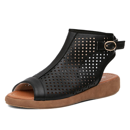 Perforated Slingback Low Wedge Sandals
