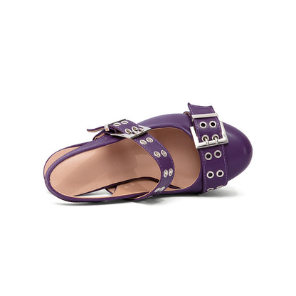 Edgy Grommet Buckle Slingback Pumps