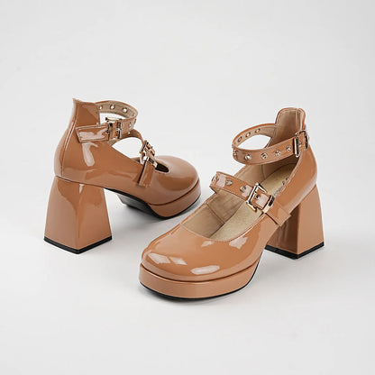 Patent Double Strap Platform Mary Jane Pumps