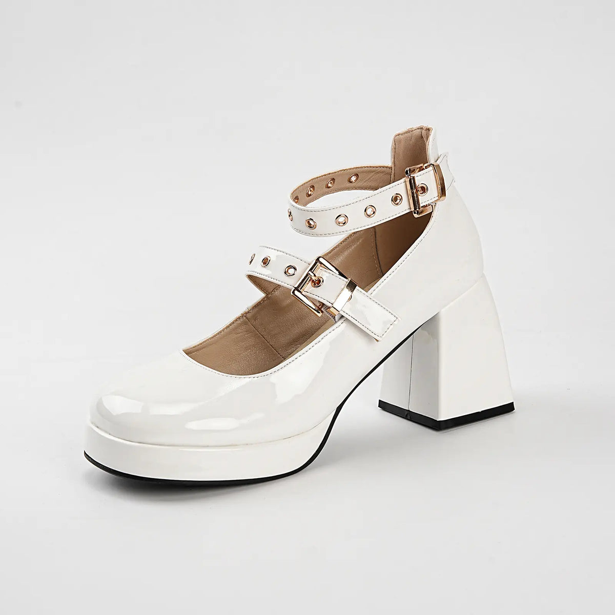Patent Double Strap Platform Mary Jane Pumps