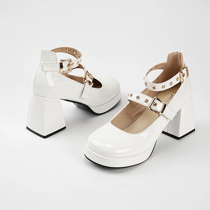 Patent Double Strap Platform Mary Jane Pumps
