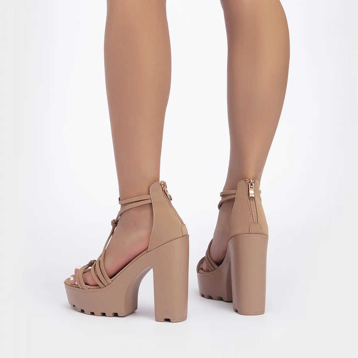 Criss-Cross Strappy Chunky Block Heel Platform Sandals