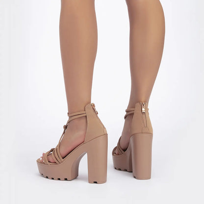 Criss-Cross Strappy Chunky Block Heel Platform Sandals