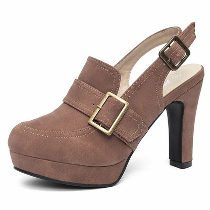 Vintage Closed Toe Buckle Slingback Platform Heels