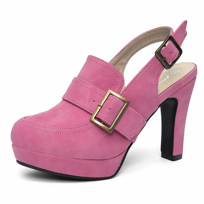 Vintage Closed Toe Buckle Slingback Platform Heels