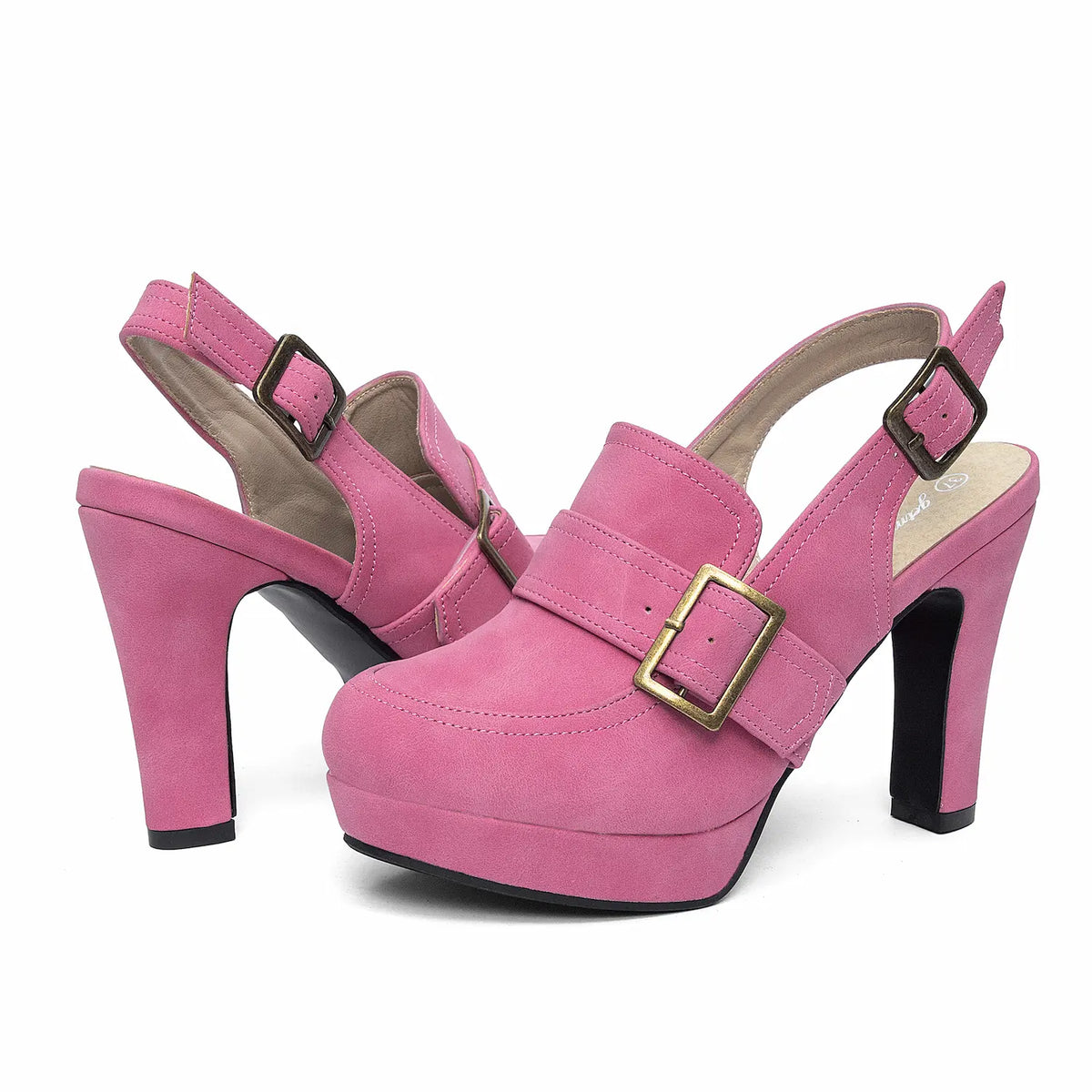 Vintage Closed Toe Buckle Slingback Platform Heels