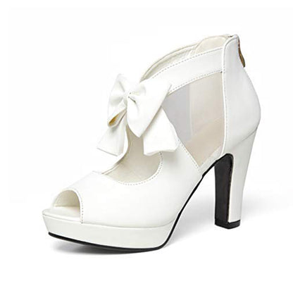 Vintage Bow Peep Toe Platform Heels