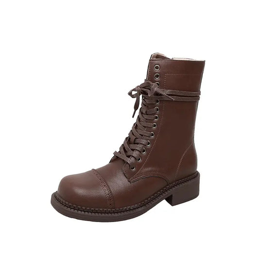 Vintage Genuine Leather Cap Toe Combat Boots