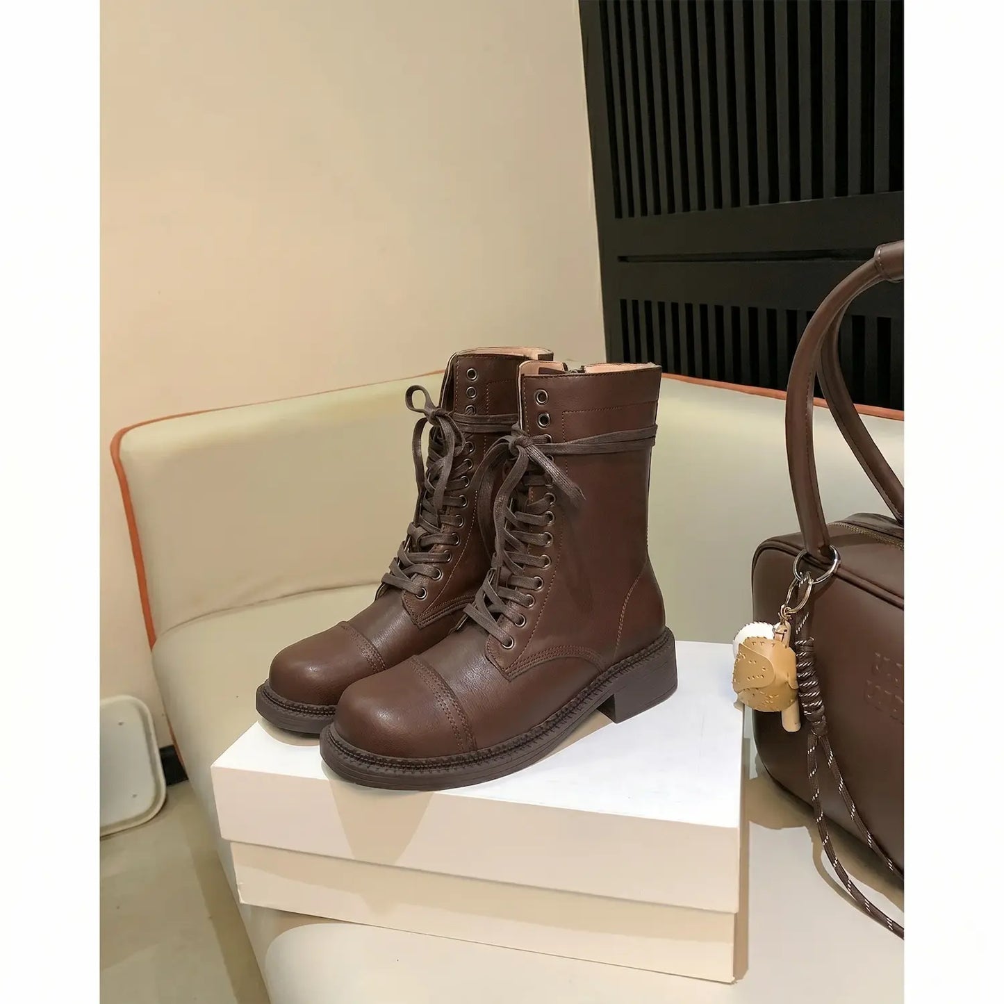 Vintage Genuine Leather Cap Toe Combat Boots