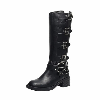 Vintage O-Ring Harness Tall Biker Boots
