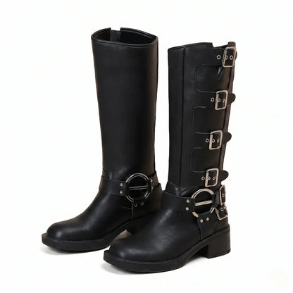 Vintage O-Ring Harness Tall Biker Boots